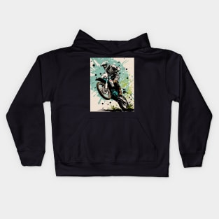 Dirt bike wheelie - Japanese style green splash Kids Hoodie